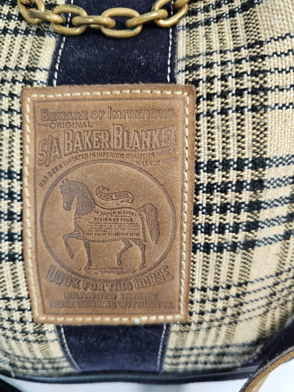 5/A Baker Blanket Bag Plaid Suede Tan Black Shoulder Preppy Equestrian - Picture 2 of 9